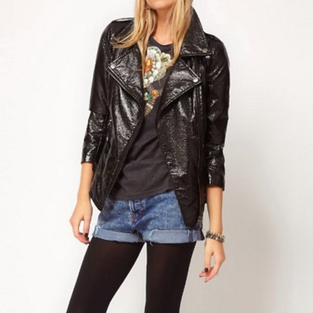 ASOS Hi-Shine Faux Leather Biker Jacket